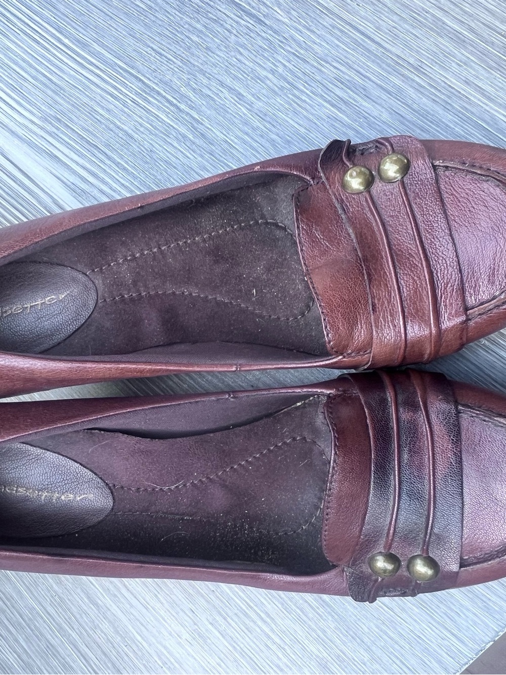 BareTraps Trina Brown Leather Loafer Pumps Block Heel Studded Women SZ 11 W